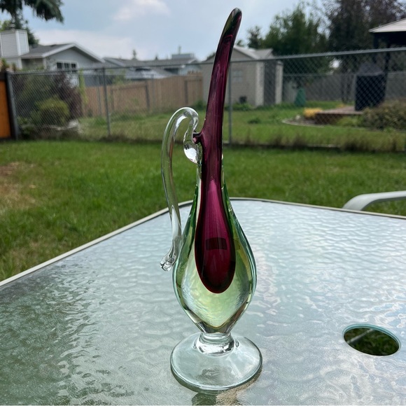 Murano Venetian Purple & Green Uranium Sommerso Glass Stem Vase Hand Blown - Picture 1 of 16